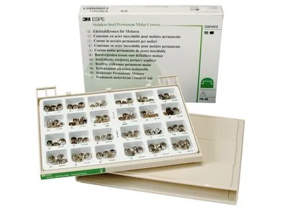 3M™ Stainless Steel Couronnes en acier inoxydable pour molaires permanentes, coffret PO-96