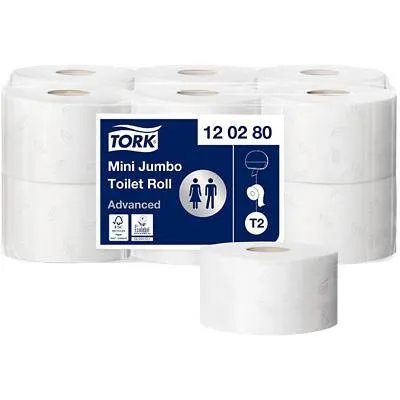 Papier Toilette Mini-Jumbo 2 Plis Rouleau 12p