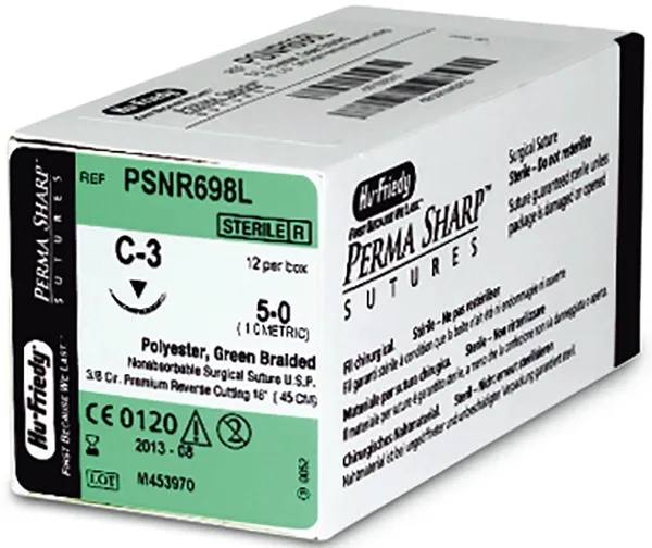 Suture Perma Sharp Polyester 3-0Na/C-6 3/8Crl